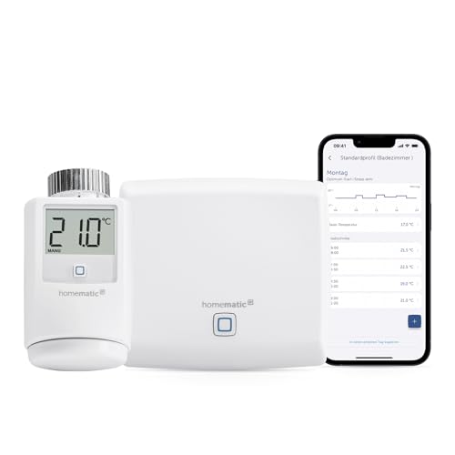Homematic IP Smart Home Starter Set Mini Heizen – Standard, Digitale Steuerung Heizung + App, Alexa, Google Assistant, einfache Installation, Energie sparen, Thermostat, Heizungsthermostat, 158096A1 von Homematic