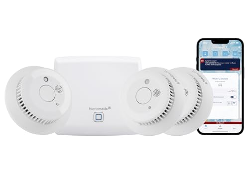 Homematic IP Smart Home Starter Set Rauchwarnmelder, Rauchmelder alarmiert lokal über die Sirene und per Push-Benachrichtigung in der Smartphone-App, integrierte LED-Notbeleuchtung, 150788A0 von Homematic