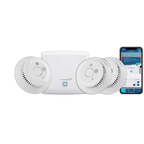 Homematic IP Smart Home Starter Set Rauchwarnmelder, Rauchmelder alarmiert lokal über die Sirene und per Push-Benachrichtigung in der Smartphone-App, integrierte LED-Notbeleuchtung, 150788A0 von Homematic IP