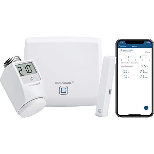 Homematic IP Smart Home Starter Set Raumklima, digitaler Thermostat Heizung, Steuerung per App, Alexa & Google Assistant, einfache Installation, Energie sparen, Thermostat und Fenstersensor, 142546A0 von Homematic