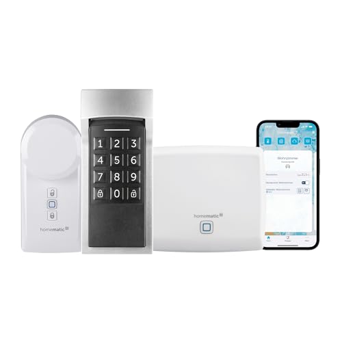 Homematic IP Smart Home Türschlossantrieb, elektronisches Türschloss, Smart Lock + Smart Home Keypad, Codeschloss für die Haustür + Homematic IP Access Point, Smart Home Gateway mit kostenloser App von Homematic