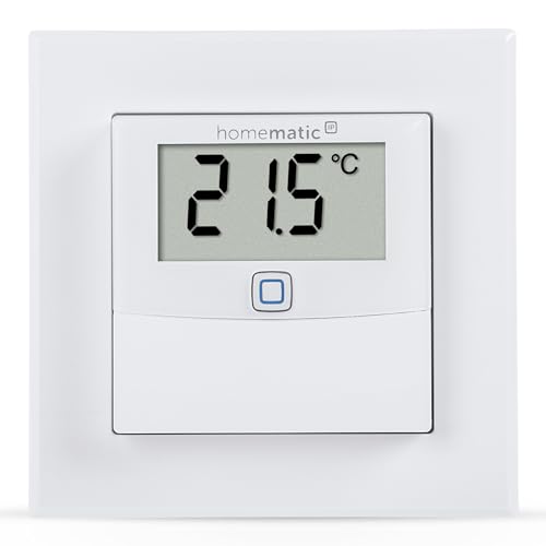 Homematic IP Smart Home Temperatur- und Luftfeuchtigkeitssensor mit Display – innen, steuert Heizkörper/Fußbodenheizung per App, Alexa, Google Assistant, Temperaturmessung, Energie sparen, 150180A0 von Homematic IP