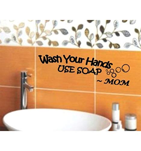 homemay PVC Wandtattoo Aufkleber Englisch Hände waschen mit Seife und Waschbecken Hintergrund Badezimmer Home Dekorative Wasserdicht stickerswallpaper56 cm x 13,5 cm, grau, 56 cm x 13.5 cm von Homemay