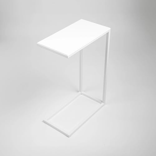Homemetall Beistelltisch in C-Form - pulverbeschichteter Couch Beistelltisch in Weiß - Moderner Abstelltisch für Couch, Sofa, Sessel oder als Nachttisch - Höhe 68 cm (Metall, Weiß) von Homemetall