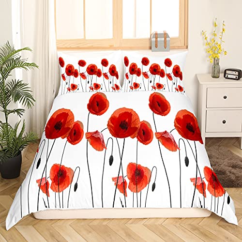 Bettwäsche, Mohnblumen, Bettbezug, schicke rote Blumen, Bettwäsche, 140 x 200 cm, Botanischer Garten, Bettwäsche, Bettbezug für Schlafzimmer, 2 Stück von Homemissing