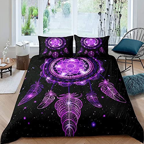 Bettwäsche Galaxie Traumfänger Universum Galaxie Sternenhimmel Bettwäsche 200x200 Boho Tribal Bettwäsche Boho Feder mit 2 Kissenbezug Lila von Homemissing