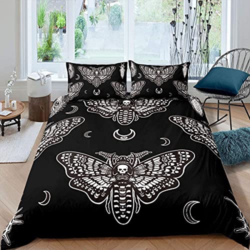 Boho-Motten-Bettbezug für Jungen, King-Size-Bett, Gothic-Totenkopf-Bettwäsche-Set für Mädchen und Frauen, Bohemian-Stil, Mond, Stern, Bettdeckenbezug, Bettwäsche & Leinen, 3-teilig von Homemissing