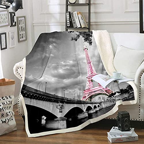 Eiffelturm Decke 130x150cm Mädchen Schick Rosa Paris Thema Kuscheldecke für Schlafsofa Couch Moderne Paris Stadtlandschaft Wohndecke Moderne Französisch Flanell Fleecedecke Schlafzimmer Dekor von Homemissing