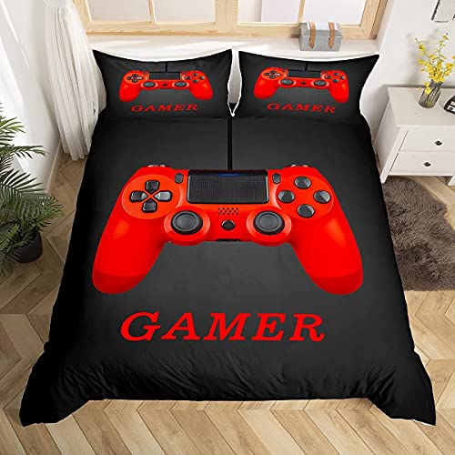 Gamer Bettwäsche Set für Jungen Teens Rot Schwarz Gaming Bettbezug Kinder Jugend Videospiel Bettbezug Abdeckung Spieler Gamepad Game Controller Bettwäsche 135x200cm Spiele Schlafzimmer Dekor von Homemissing