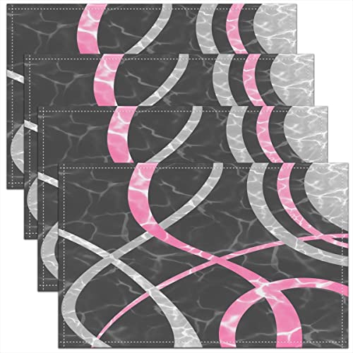 Geometrische Platzsets, 4er-Set, rosa-graue gestreifte Linie, Platzsets für den Esstisch, moderne abstrakte Kunst, waschbar, Stoff-Tischsets, 45 x 30 cm von Homemissing