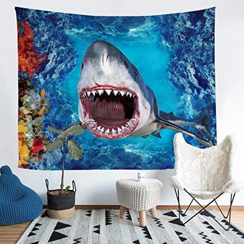 Hai Tapisserie Ozean Marine Thema Wandbehang für Kinder Jugendliche Meerestier Wandteppich 130x150cm Unterwasserwelt Meerlife Wandtuch Raumdekoration von Homemissing