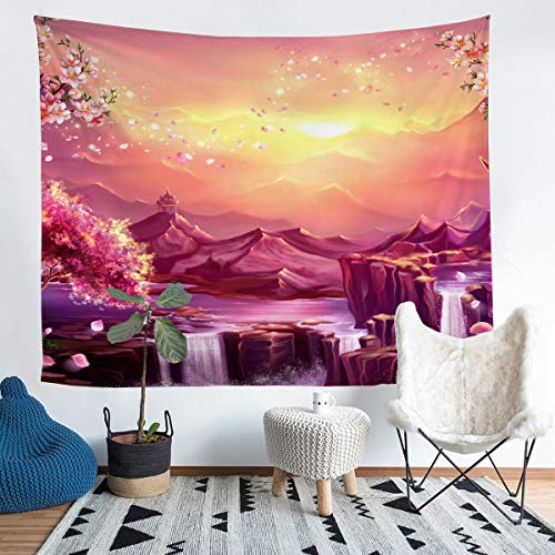 Hokusai Muster Wandbehang Fuji Berg Wandteppich 130x150cm für Kinder Jungen Mädchen Japanische Kirschblüten Tapisserie Japanische Aquarellkunst von Homemissing