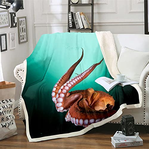 Homemissing 3D Tintenfisch Kuscheldecke Tentakel Decke 130x150cm Für Kinder Teenager Ozean Kraken Wohndecke Meer Meerestier Schlafzimmer Dekor Grün von Homemissing