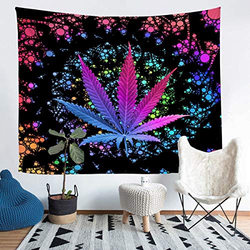 Homemissing Blatt Tapisserie Marihuana Weed Blatt Wandbehang Schick Bright Cannabis Blätter Wandteppich 130x150cm Vibrant Psychedelic Tie Dye Botanisch Tapestry von Homemissing