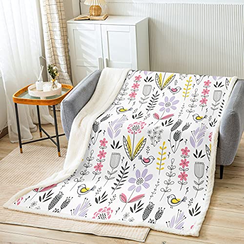 Homemissing Blumen Wohndecke Mädchen Niedlich Blumen Muster Decke 130x150cm Für Kinder Jugendliche Ultra Weich Schöne Botanische Blumen Kuscheldecke GartenZimmer Dekor Flanell Fleecedecke von Homemissing