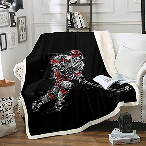 Homemissing Eishockey Flanell Fleecedecke Winter Ice Sports Thema Decke 150x200cm für Schlafsofa Couch Eishockey Spieler Drucken Kuscheldecke Schwarz Wintersport Hobby Wohndecke Zimmer Dekor von Homemissing