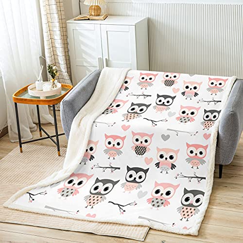 Homemissing Eule Wohndecke Mädchen Rosa Karikatur Eule Drucken Decke 100x130cm Für Kinder Jugendliche Ultra Weich Niedlich Wilde Vögel Kuscheldecke Herz Liebe Muster Zimmer Dekor Flanell Fleecedecke von Homemissing