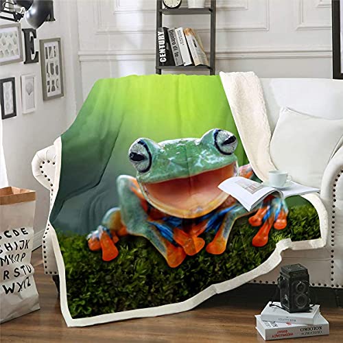 Homemissing Frosch Flanell Fleecedecke Tropisch Amphibian Decke 150x200cm 3D Tiermotiv Kuscheldecke für Couchbett Sofa Tropischer Regen Naturmotiv Wohndecke Raumdeko von Homemissing