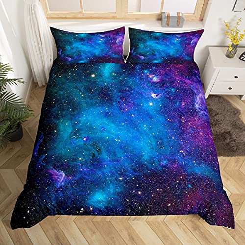 Homemissing Galaxis Bettwäsche-Set 135x200cm Mädchen Jungen Kinder Teenie Bettbezug, Weltraum Bettbezug Galaxy Sterne im Weltraum Himmlische Astronomische Planeten, dekorative Bettwäsche Blau Lila von Homemissing