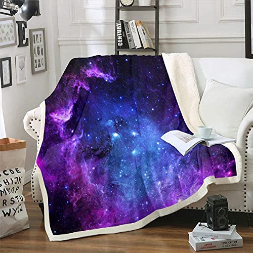 Homemissing Galaxis Decke 130x150cm für Schlafsofa Couch JugendlicheSternenhimmel Kuscheldecke Weltraum Kosmos Flanell Fleecedecke Ultra Weich Blau Lila Milchstraße Wohndecke von Homemissing