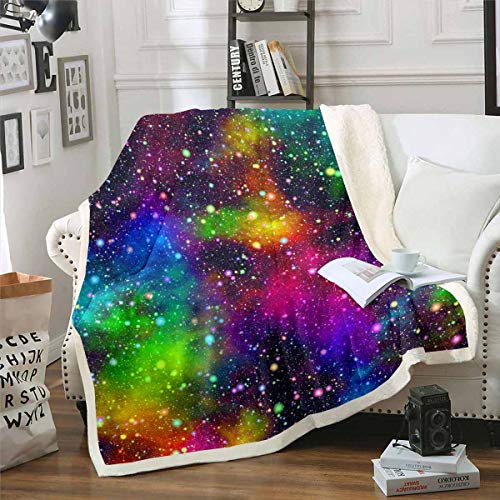 Homemissing Galaxis Wohndecke Milchstraße Kuscheldecke für Kinder Jungen Mädchen Teenager Dekor Sternenhimmel Decke 150x200cm Bunte Weltraum Theman Bettdecke Flanell Fleecedecke von Homemissing