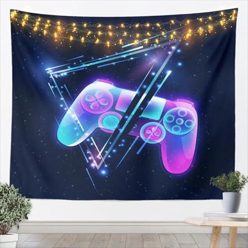 Homemissing Gamepad Wandbehang Galaxis Gaming Tapisserie Videospiel Controller Wandteppich 148x200cm für Jungen Triangle Geometrie Gamer Console Action Buttons von Homemissing