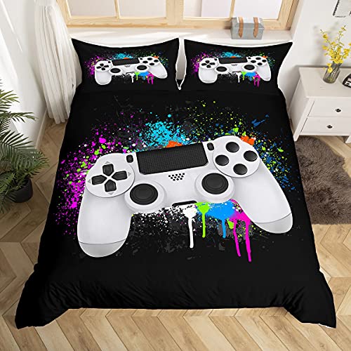 Homemissing Gamer Spiel Bettwäsche Jungen Zimmer Dekor Bettwäsche Set 155x220cm Videospiel Controller Bettbezug Weißes Gamepad Tie Dye Bettwäsche Jugendliche Teens Bunte Krawattenfarbe Bettbezug Set von Homemissing