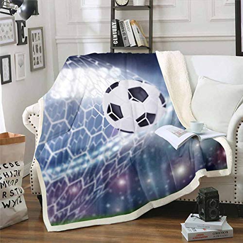 Homemissing Jungen Sport Decke 130x150cm Fußball Kuscheldecke 3D Fußball Wohndecke für Kinder Jungen Mädchen Mikrofaser Wettbewerbsspiele Glitter Zimmer Decor von Homemissing