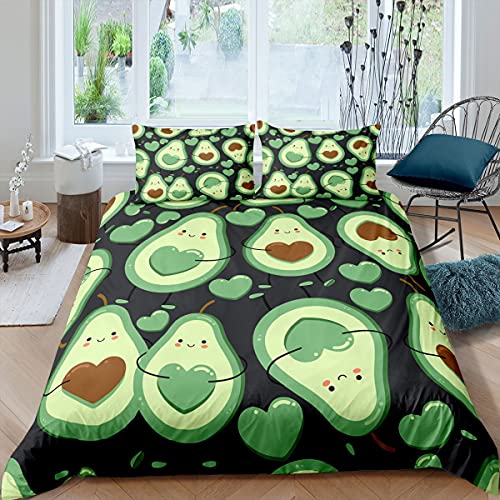 Homemissing Karikatur Avocado Bettbezug Set Süße Tropische Früchte Bettwäsche Set 135x200cm Paare Betten Set für Jungen Mädchen Kinder Teenager Liebe Schlafzimmer Dekor Grün Mit 1 Kissenbezug von Homemissing