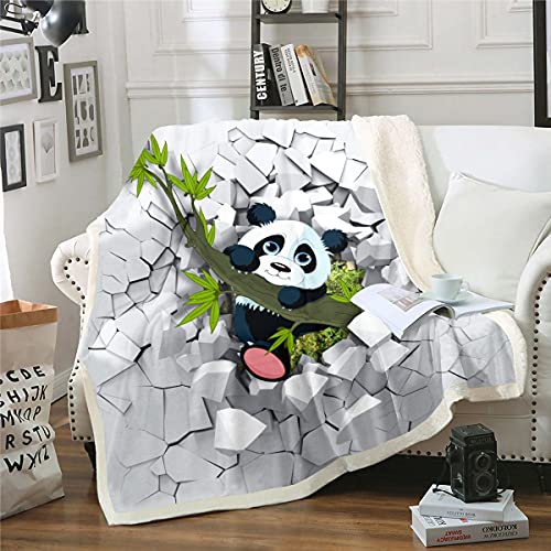 Homemissing Karikatur Panda Kuscheldecke Niedliches Tier Wohndecke für Kinder Erwachsene Äste Botanische Blätter Decke 130x150cm 3D Wand Einzigartige Flanell Fleecedeckeation von Homemissing