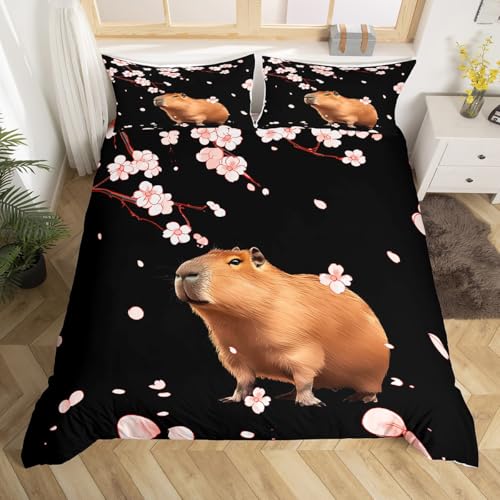 Homemissing Kinder Capybara Bettwäsche Set 135x200cm Japanische Kirschblüten Blumen Bettbezug für Jungen Mädchen Teens Kawaii Tier Betten Zimmer Dekor Homemissing Kinder Capybara Bettwäsche Set 135x200cm Japanische Kirschblüten Blumen Bettbezug für Jungen Mädchen Teens Kawaii Tier Betten Zimmer Dekor von Homemissing
