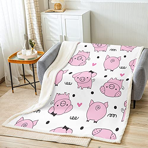 Homemissing Kinder Schwein Decke 75x100cm Niedlich Rosa Schweine Herz Polka Punkte Wohndecke Für Mädchen Dekor Kawaii Karikatur Nutztier Kuscheldecke Haustier Schlafzimmer Flanell Fleecedecke von Homemissing