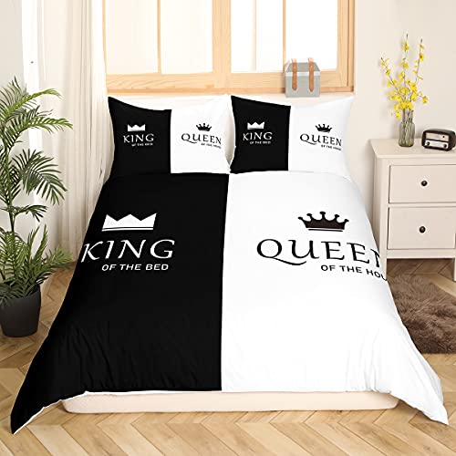 Homemissing King & Queen Drucken Bettwäsche Set Schwarz und weiß Bettbezug Set für Paar, Liebhaber Schlafzimmerdekoration 200x200cm Bettwäsche Super weich Mikrofaser Männer Frau Bettwäsche von Homemissing