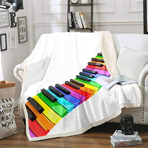 Homemissing Klavier Decke 150x200cm Bunte Klaviertastatur Kuscheldecke für Kinder Jungen Mädchen Musikthema Wohndecke Musikinstrumente Muster Regenbogen Welle Zimmer Decor von Homemissing