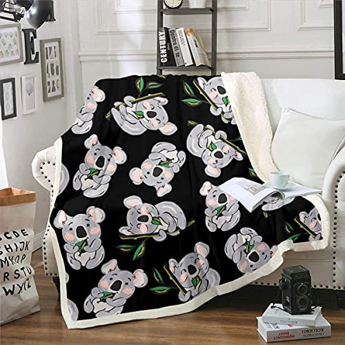 Homemissing Koala Wohndecke Niedliches Wildtier Kuscheldecke Karikatur Tierwelt Thema Flanell Fleecedecke für Stuhl Sofa Couch Botanische Zweige Decke 130x150cm Ultra Weich Zimmer Dekor von Homemissing