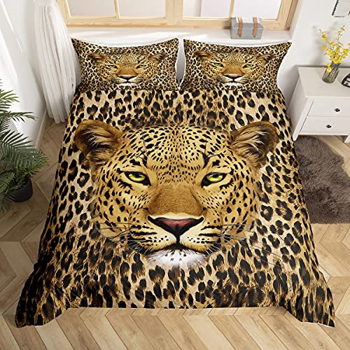 Homemissing Leopard Bettbezug Wildes Tier Thema Muster Bettwäsche Set Für Kinder Jungen Mädchen Leopardenmuster Bettwäsche 155x220cm Ultra Soft Decor Safari Gepard Bedruckte Tagesdecke Reißverschluss von Homemissing