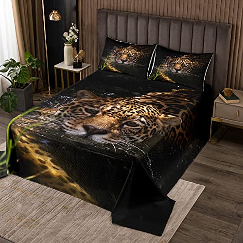 Homemissing Leopard Steppdecke Wilder Leopard Tagesdecke 170x210cm für Kinder Jungen Jugend Mann Safari Wildtier Dekor Bettüberwurf 3D Tier Tierwelt Wohndecke 2St von Homemissing