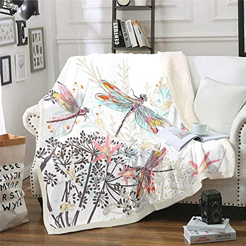Homemissing Libelle Decke 150x200cm Super Weich Kuschelige Libelle Kuscheldecke für Kinder Damen Erwachsene Botanisch Blumen Flanell Fleecedecke Blumen Blätter Zweige Wohndecke für Schlafsofa Couch von Homemissing