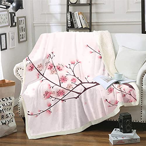 Homemissing Mädchen Kirschblüten Flanell Fleecedecke Damen Sakura Blumen Branch Decke 150x200cm für Sofa Couch Dekor Pale Rosa Blumen Warm Kuscheldecke Japanese Feder Wohndecke Ultra Weich von Homemissing