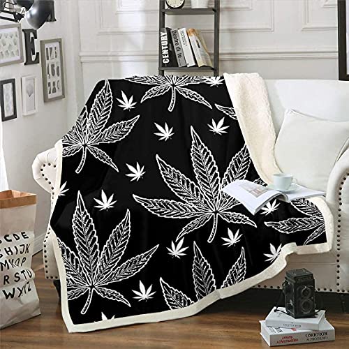 Homemissing Marihuana Blatt Decke 150x200cm Cannabis Blätter Kuscheldecke Marihuana Weed Blatt Botanisch Flanell Fleecedeckes und Hanf Wohndecke für Schlafsofa Couch Schwarz Grau von Homemissing