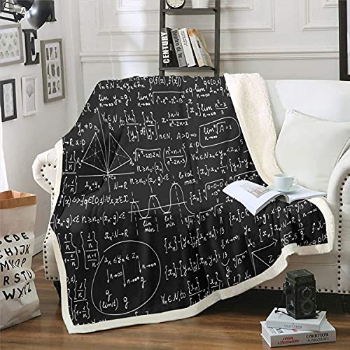 Homemissing Mathematik Thema Flanell Fleecedecke Mathematische Formel Decke 130x150cm Geometrie Streifen Zahlen Kuscheldecke für Schlafsofa Couch Schwarz Weiß Wohndecke Zimmer Dekor von Homemissing