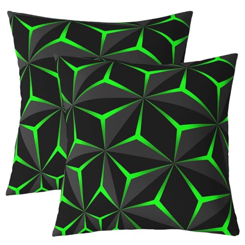Homemissing Neon Waben Kissenhülle Geometrisch Stereoscopic Thema Jungs Kissenbezüge 40x40cm Geometrie Erwachsene Dekoration 3D Grün Drucken 2er Set Kissenbezüge Kissenbezug Die ganze Saison von Homemissing