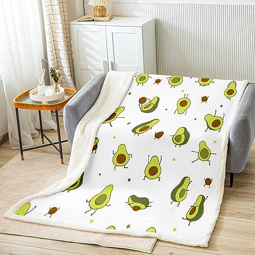 Homemissing Niedlich Avocado Decke 130x150cm für Mädchen Jungen Kinder Karikatur Avocado Kuscheldecke Kawaii Zimmer Dekoratives Wohndecke Schön Frucht Flanell Fleecedecke von Homemissing