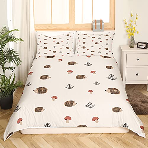 Homemissing Niedlich Igel Bettwäsche Set 135x200cm Kinder Kawaii Igel Pilzdruck Betten Set für Jungen Mädchen Karikatur Wild Tier Bettbezug Set Natur Thema Raumdeko von Homemissing