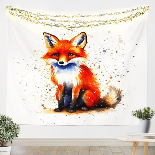Homemissing Niedlicher Fuchs Wandteppich 130x150cm Tier Wandbehang Waldfuchs Tapisserie Für Kinder Erwachsene Natur Aquarell Raumdekor von Homemissing