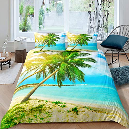 Homemissing Palme Drucken Bettwäsche Set 135x200cm Strand Palmblatt Bettbezug Set für Kinder Hawaiian Tropisch Island Betten Set Naturthema mit 1 Kissenbezug 2St von Homemissing