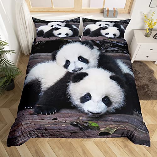 Homemissing Panda-Bettwäsche-Set, niedlicher Panda-Bettbezug für Kinder, Jungen, Mädchen, Kawaii-Tierdeckenbezug-Set, Wildtiere, Tagesdecke, Bettbezug, Einzelgröße von Homemissing