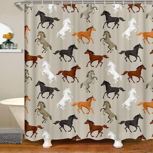 Homemissing Pferd Duschvorhang 180x210cm Karikatur Galoppierendes Pferd Duschvorhang Textil für Stände Badewannen Dekor Bunte 3D Wild Tier Muster Bauernhaus Thema Wasserdicht von Homemissing