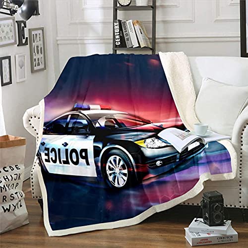 Homemissing Polizei Auto Decke 130x150cm Polizist Kuscheldecke für Schlafsofa CouchSofa Kinder Das Polizei Fahrzeug Flanell Fleecedecke Automobil Auto Sport Wettbewerb Wohndecke Schlafzimmer Dekor von Homemissing