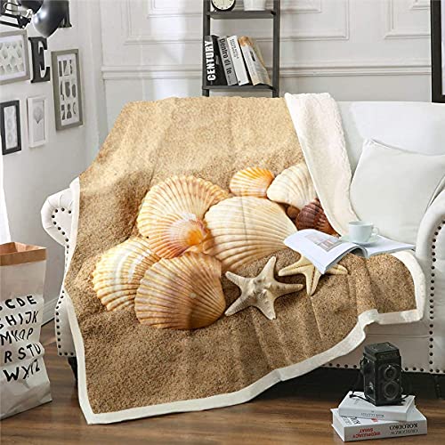 Homemissing Seestern Decke 150x200cm Strand Seestern Muscheln Flanell Fleecedecke für Schlafsofa Couch Ozean Marine Thema Kuscheldecke Hawaiian Strand Wohndecke Tropisch Strand Zimmer Dekor von Homemissing